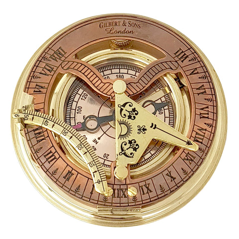Brass Nautical close-up of gnomon highlighting precise engraving and craftsmanship
