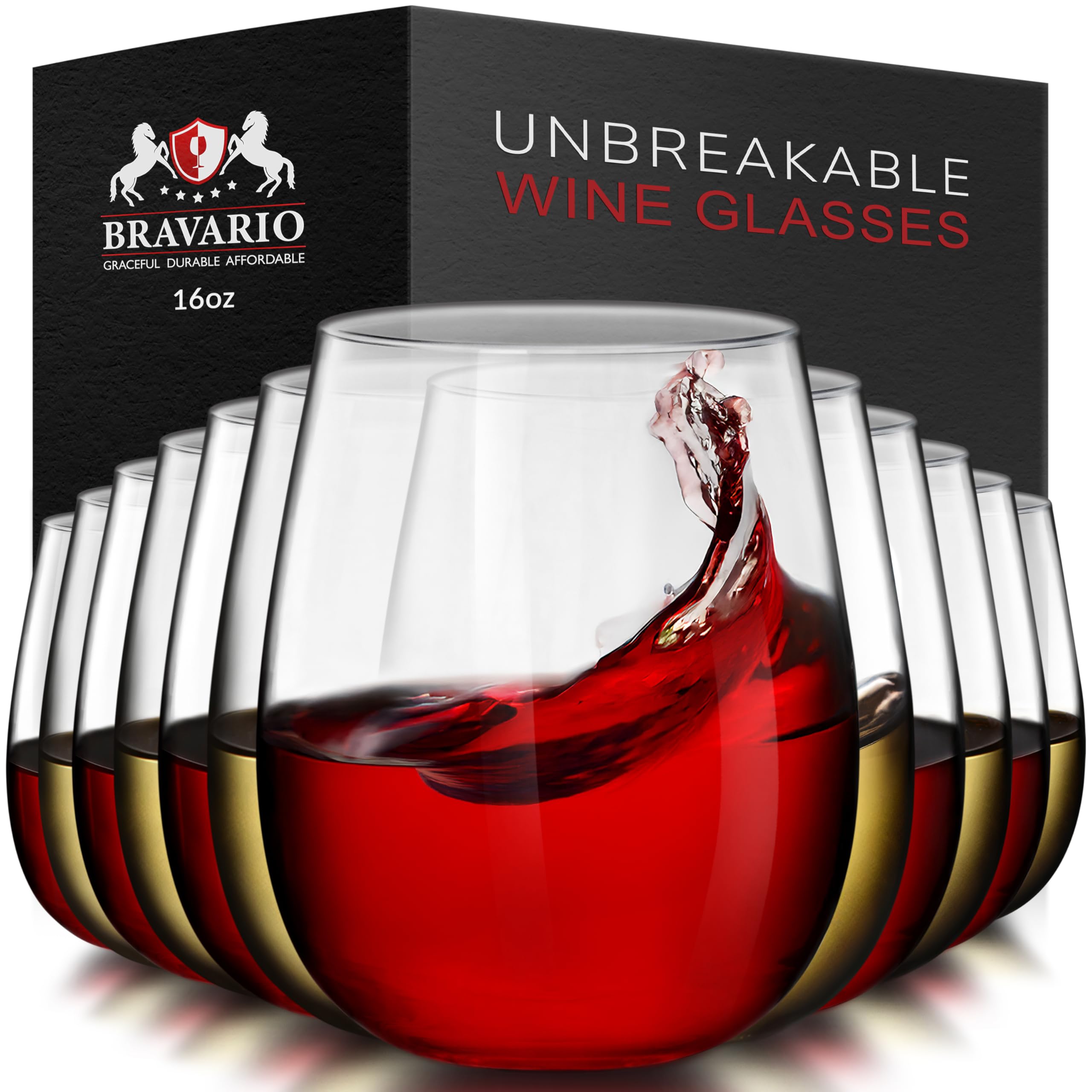 bravario stemless front view showing clear glass-like clarity and elegant design benefit