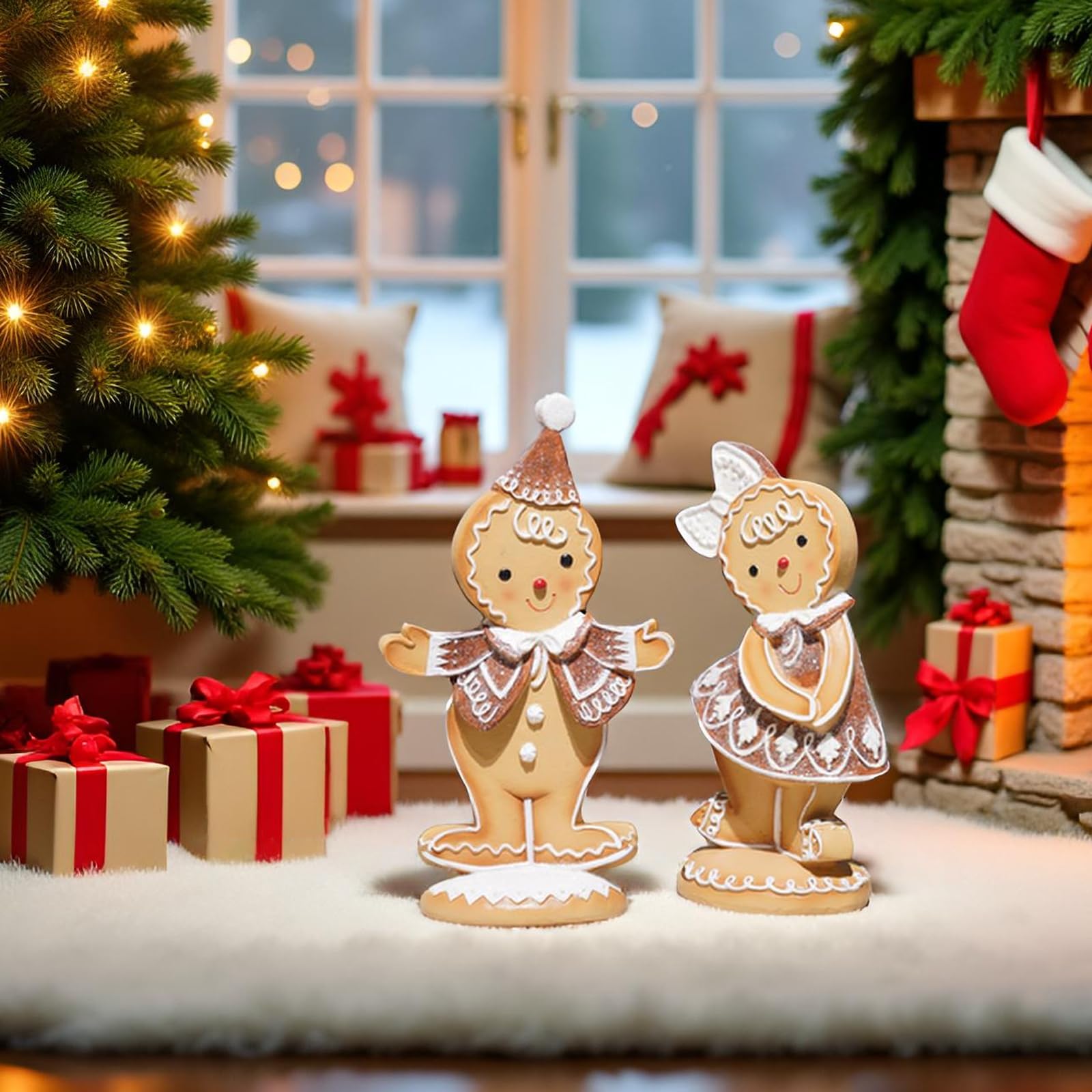 Braxio gingerbread duo on mantel creating cozy seasonal atmosphere