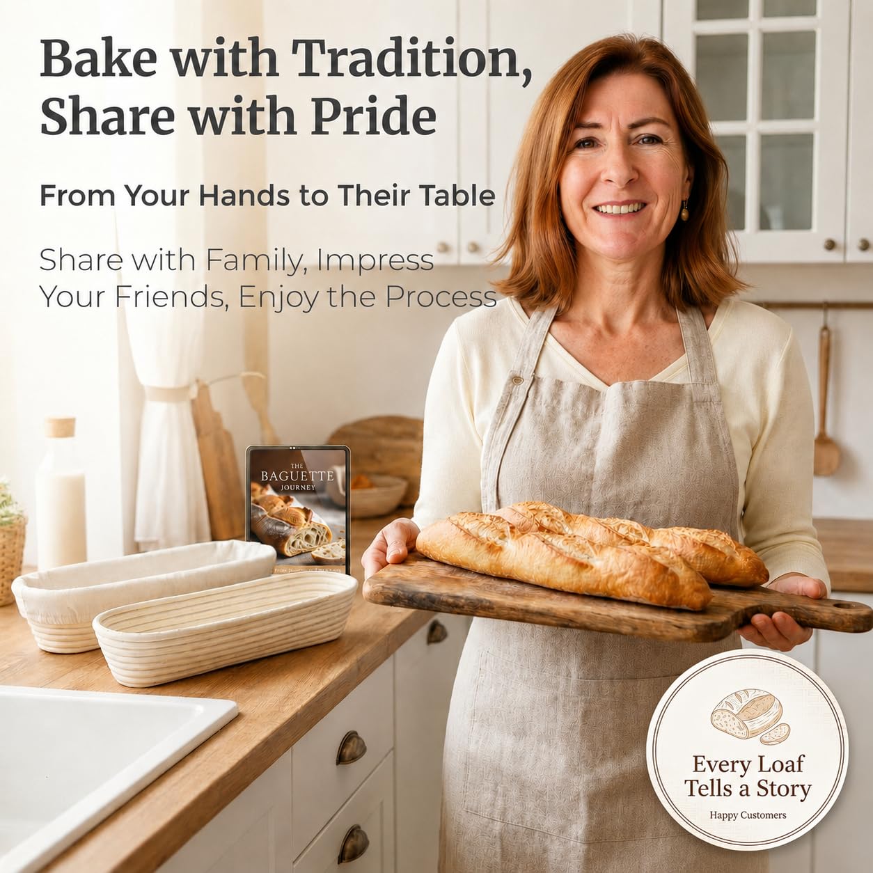 Bread Experience turning dough from liner onto hot baking stone for oven spring benefit