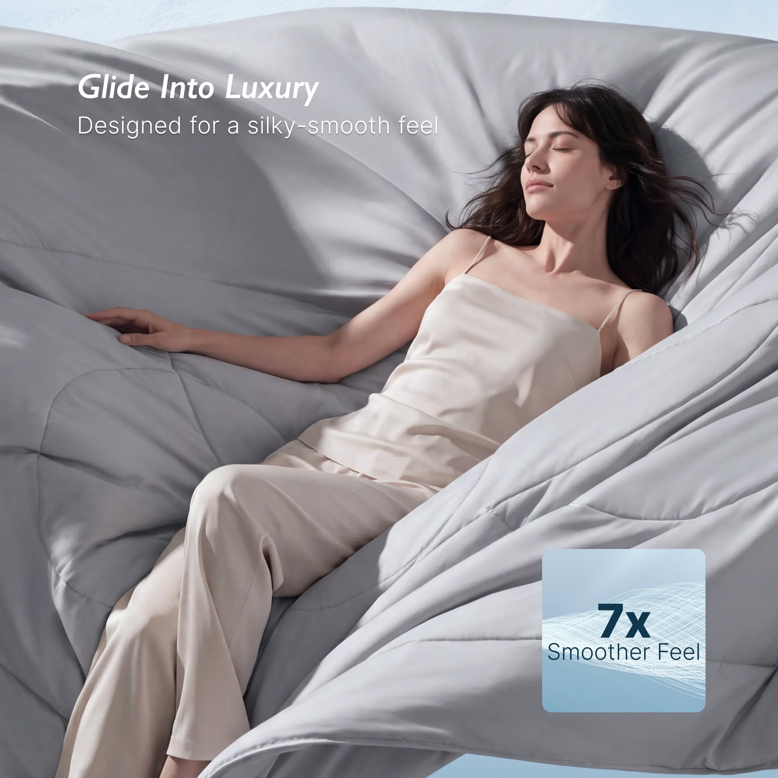 Breescape comforter styled on bed in bedroom showing cooling comfort lifestyle