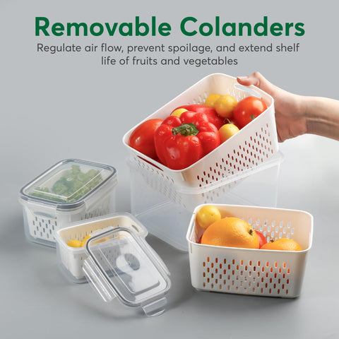 BreezyHome stacked containers in refrigerator saving shelf space and organizing produce