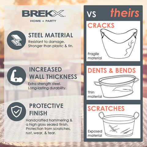 BREKX bin staged on patio showing weather-resistant steel ideal for outdoor use