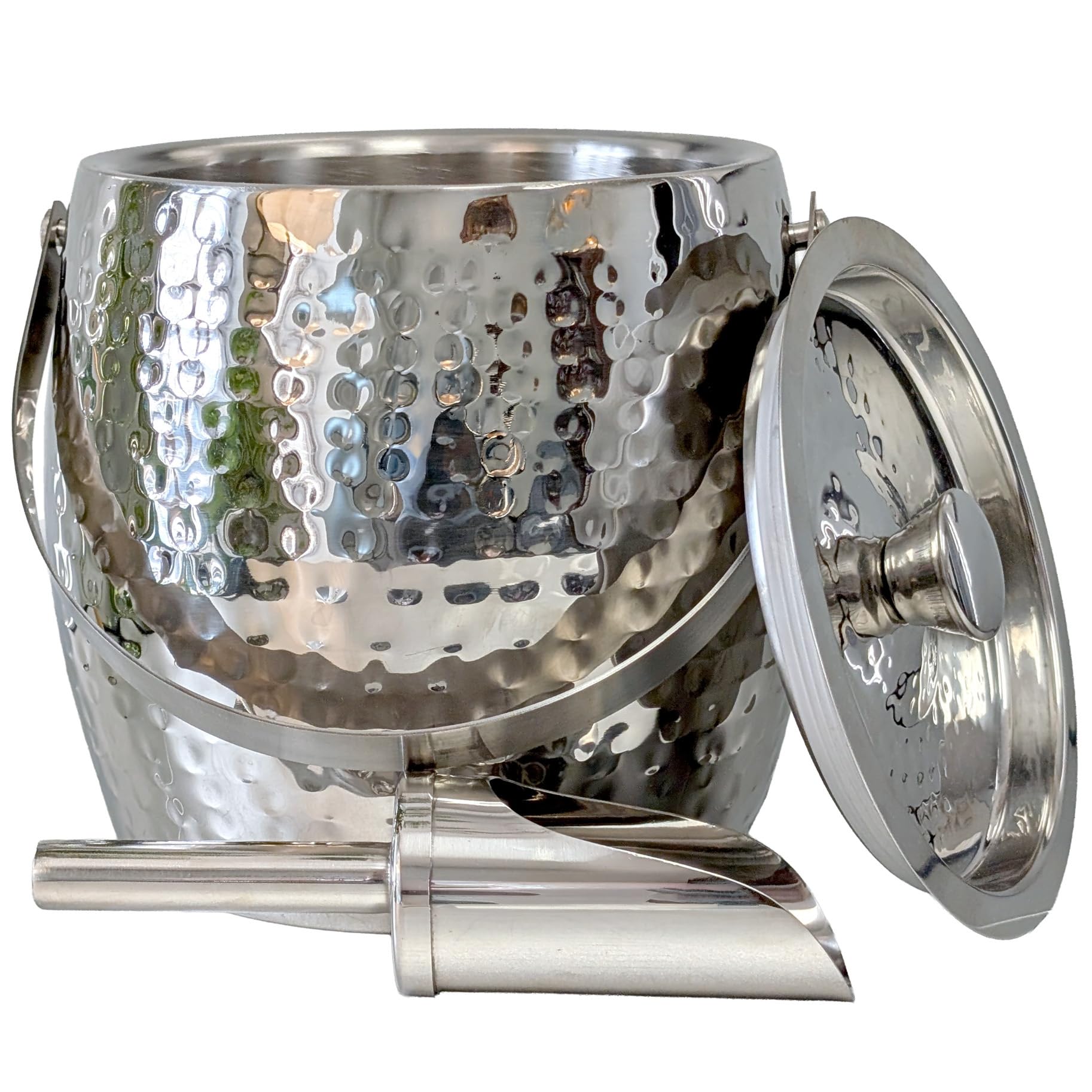 BREKX front view ice bucket showing polished hammered finish and cooling benefit