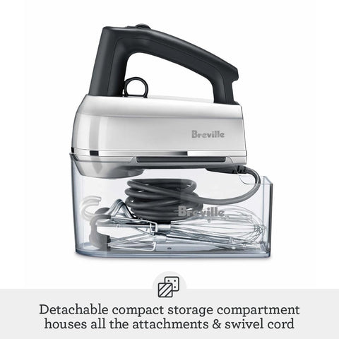 Breville storage compartment open with accessories organized for compact kitchen storage