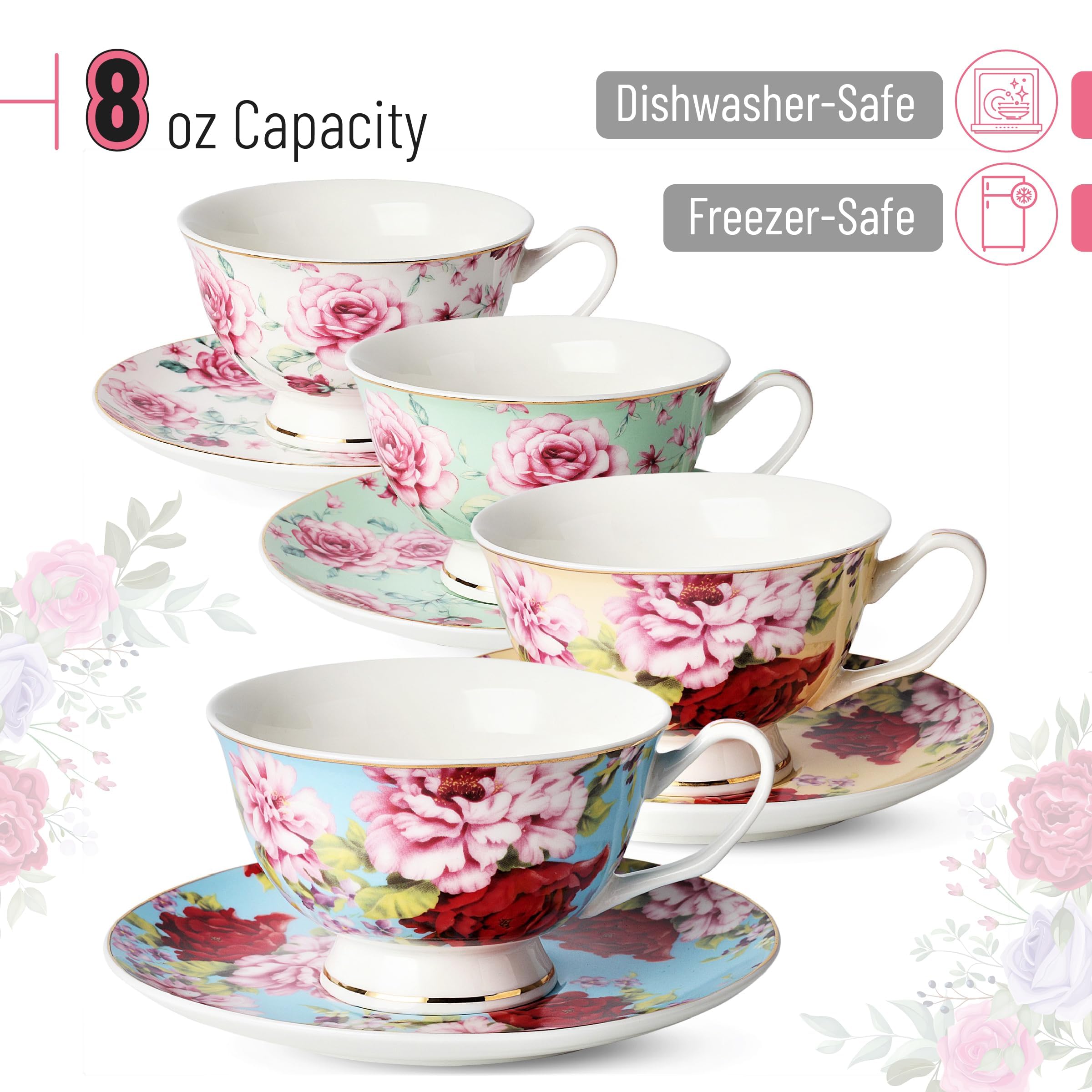 Brew To A Tea saucer detail demonstrating matching pattern and drip protection