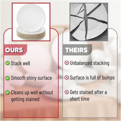 Brew To A Tea plates stored in cabinet showing space-saving stack benefit