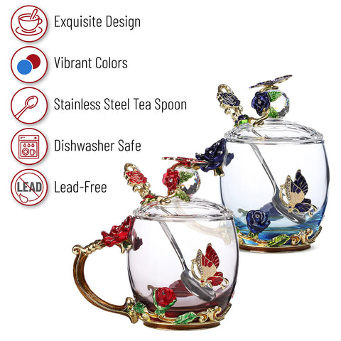 Brew To A Tea pouring tea into the floral glass cup showing heat retention benefit