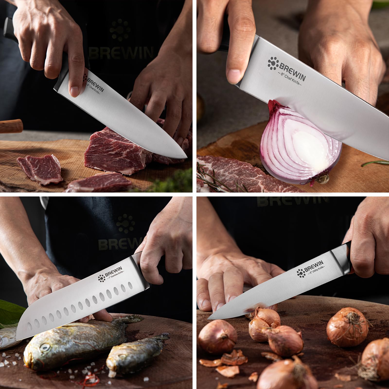 Brewin knives on cutting board in kitchen lifestyle scene showing everyday use