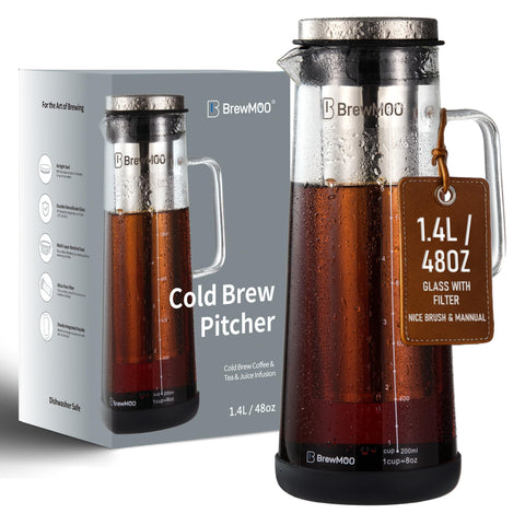 BrewMOO front glass carafe showing clear design and capacity benefit