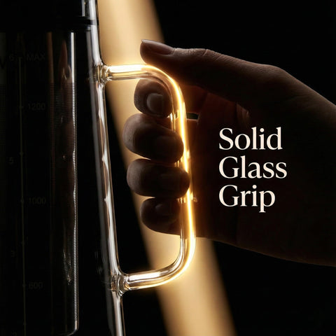 BrewMOO integrated handle while pouring for comfortable control