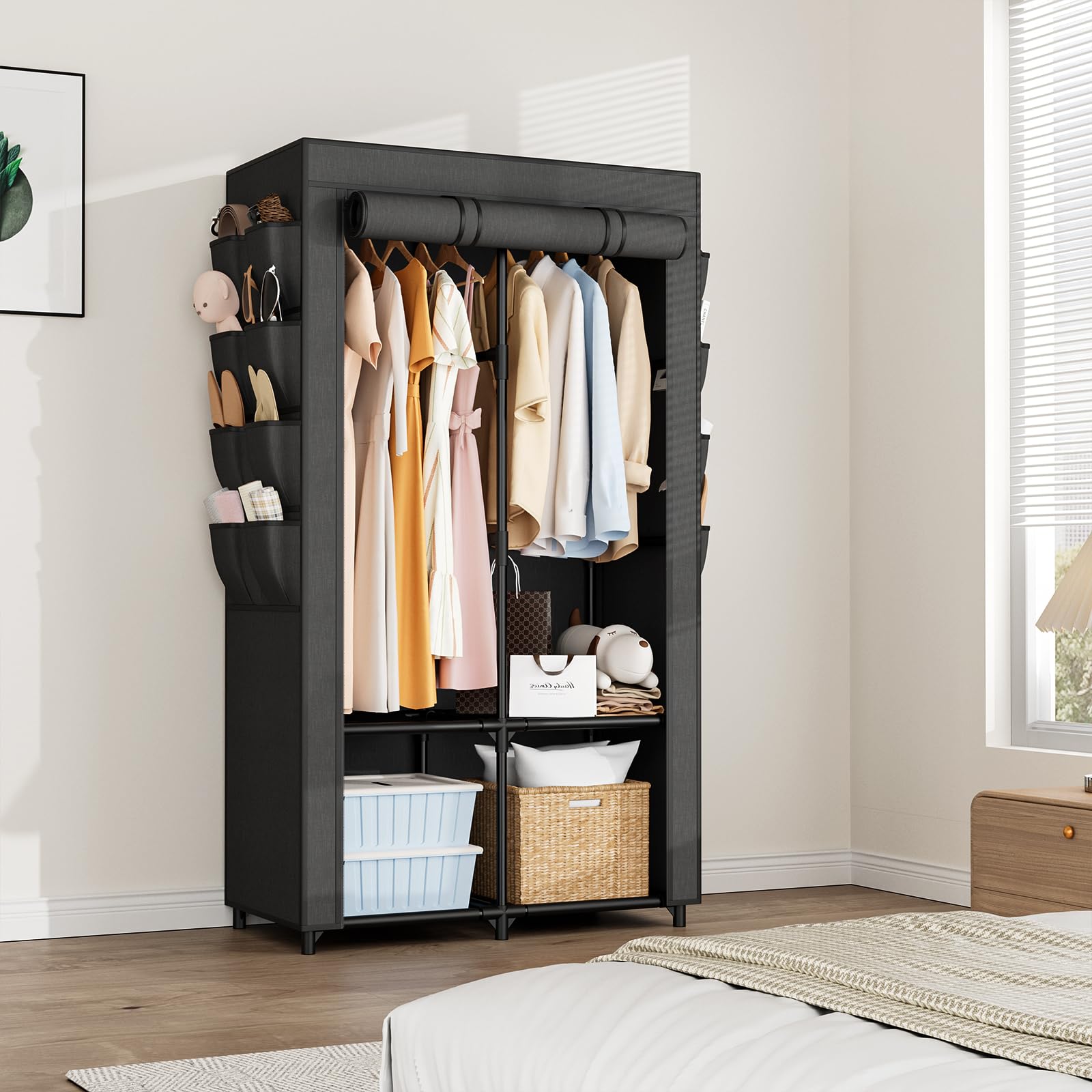 BrFoYu wardrobe in bedroom setting showing neat, stylish storage benefit