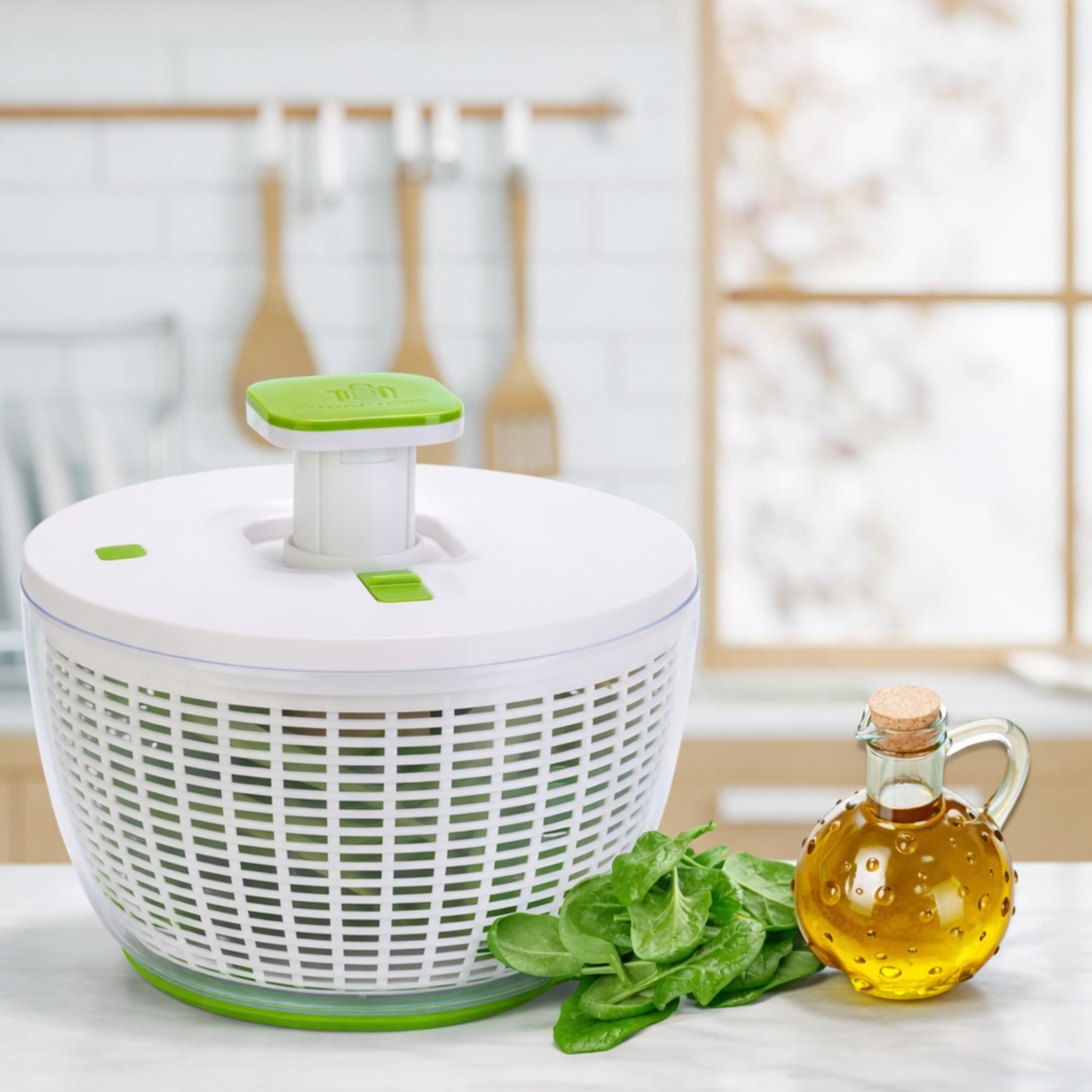 Brieftons lifestyle image of hosting with spinner‑prepped salad on the table