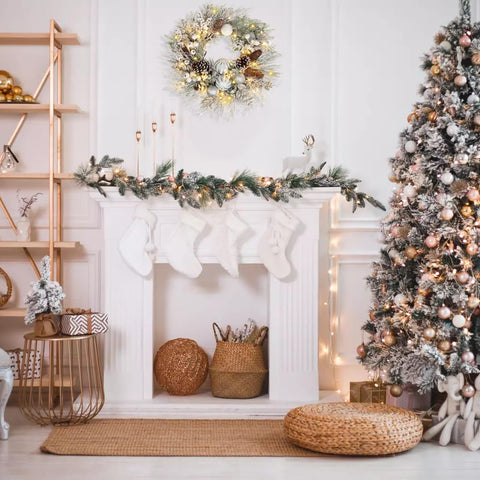 Briful wreath on mantel lifestyle scene creating cozy seasonal ambiance