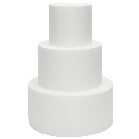 Bright Creations front view of three-tier foam cake, easy staging benefit