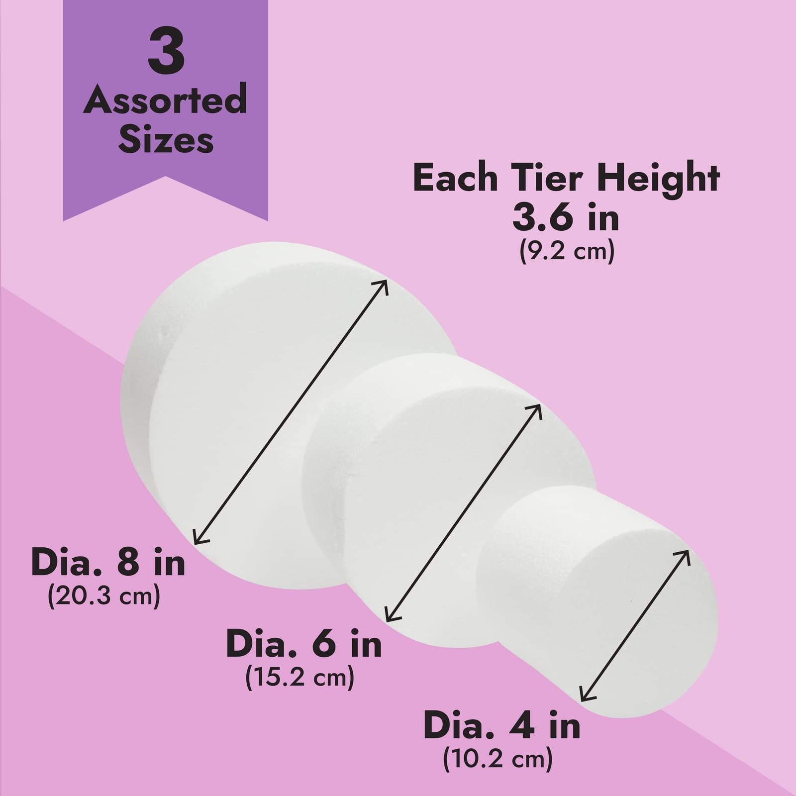 Bright Creations foam tiers beside ruler showing precise sizing benefit