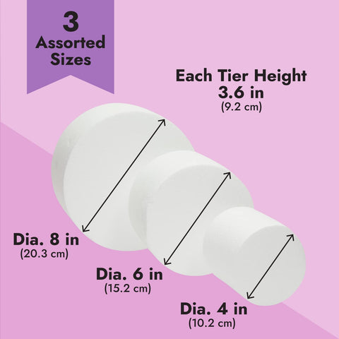 Bright Creations foam tiers beside ruler showing precise sizing benefit