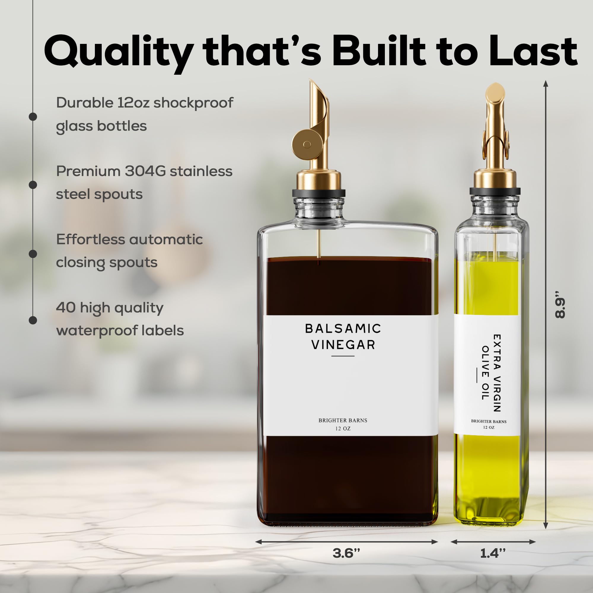 Brighter Barns bottle pouring olive oil smoothly demonstrating controlled flow and less mess