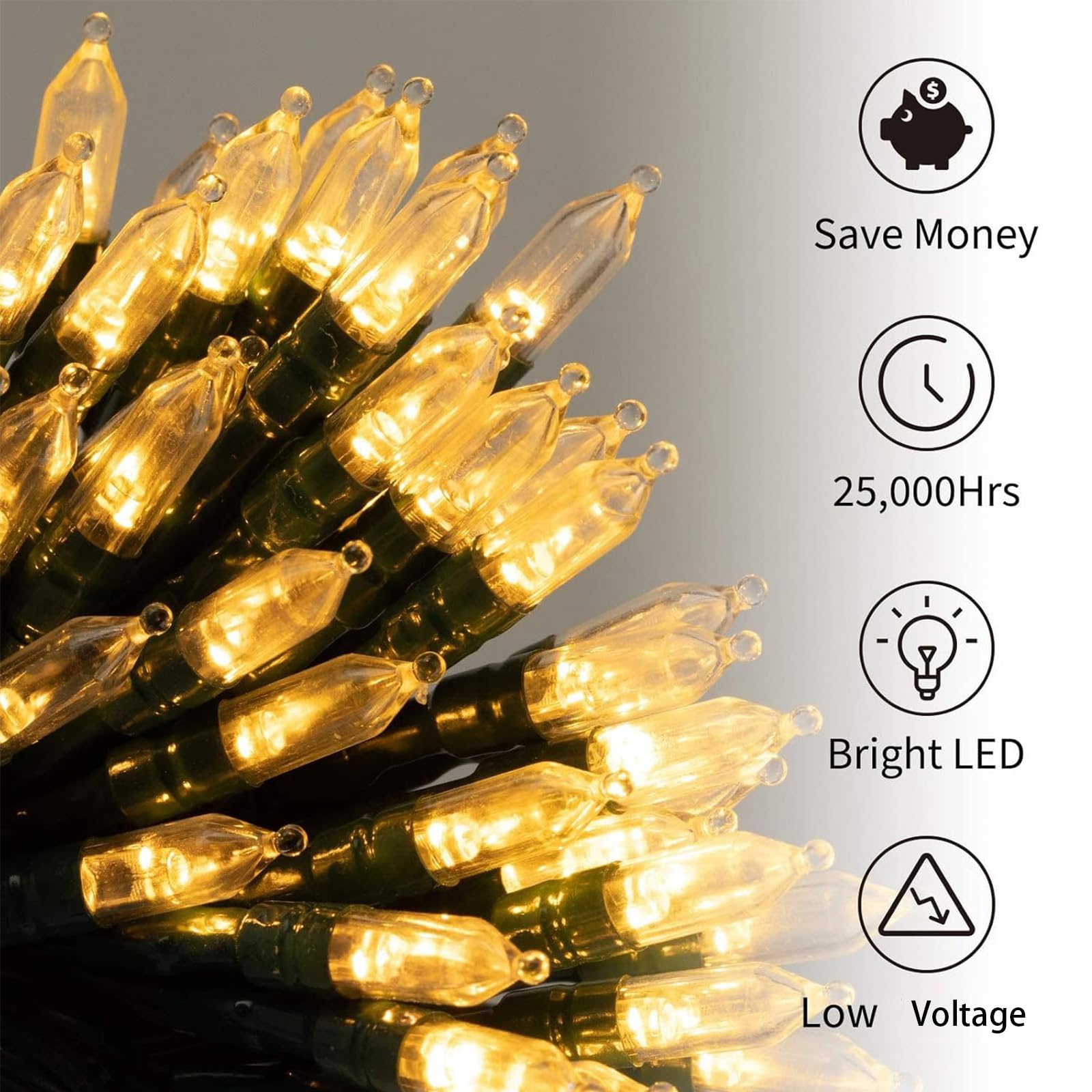 Brightown close-up of LED bulbs highlighting warm white light quality