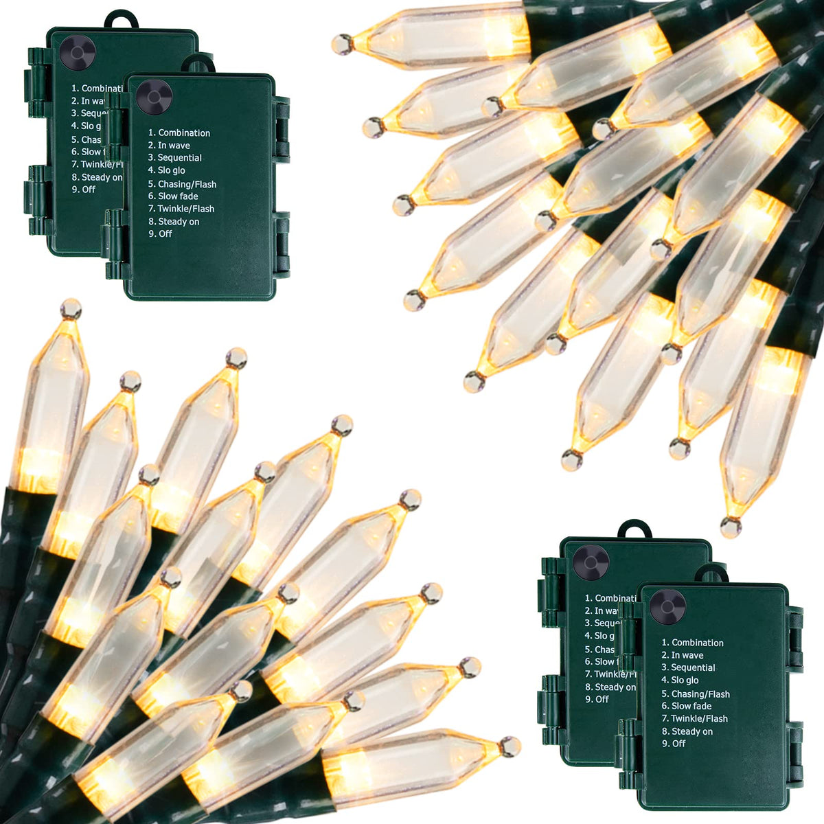 Brightown front view of string lights showing compact packaging and warm white glow