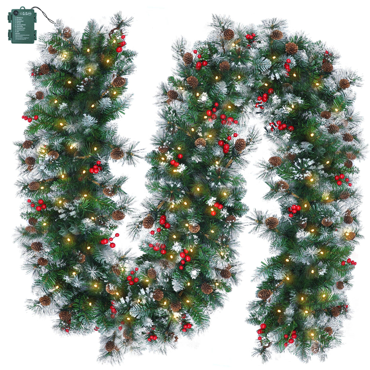 Brightown garland front view showing full 9ft coverage and festive look