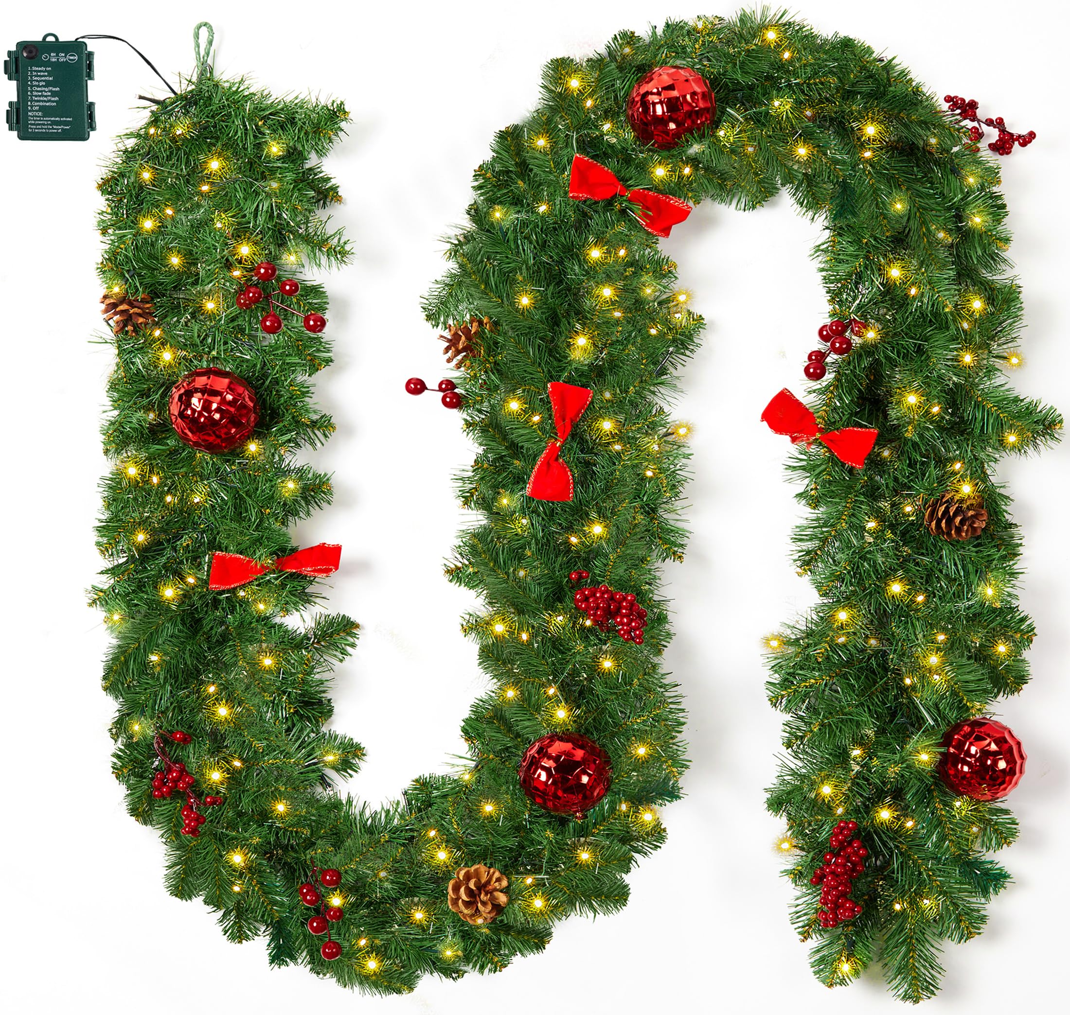 Brightown garland front view showing full 9ft length and festive look