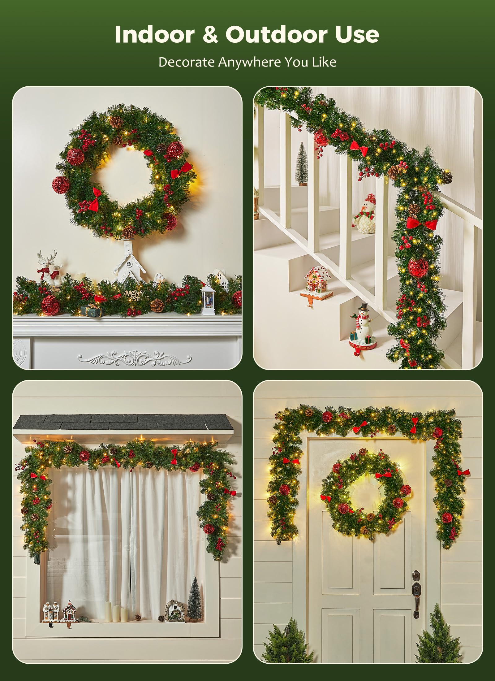 Brightown garland lit at night displaying warm LED glow and mood