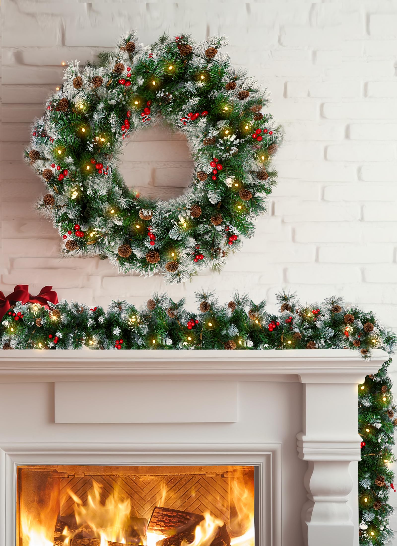 Brightown garland wrapped on staircase railing creating cozy ambiance