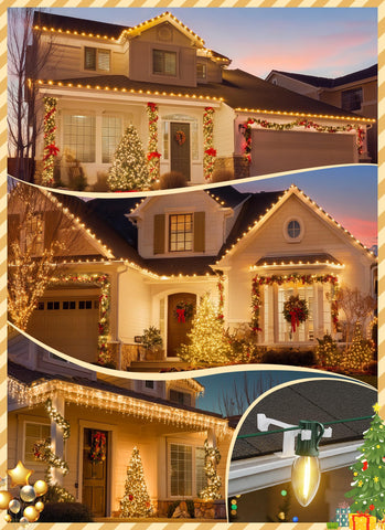 Brightown clips used on decorated house creating tidy professional holiday lighting