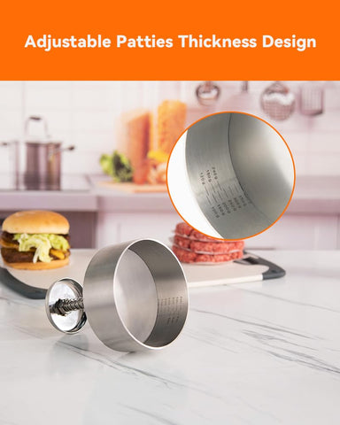 Brigii press forming a patty for faster batch prep and tidy shaping