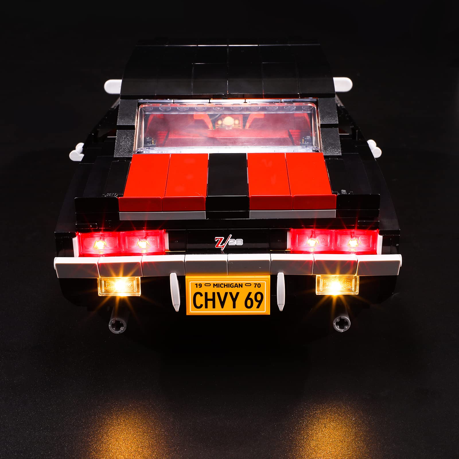 BRIKSMAX lit Camaro on shelf showing scale and display presence