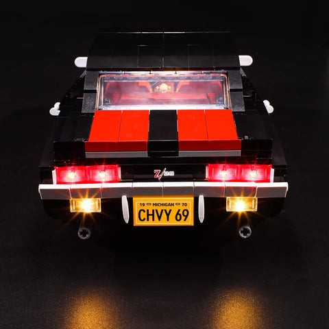BRIKSMAX lit Camaro on shelf showing scale and display presence