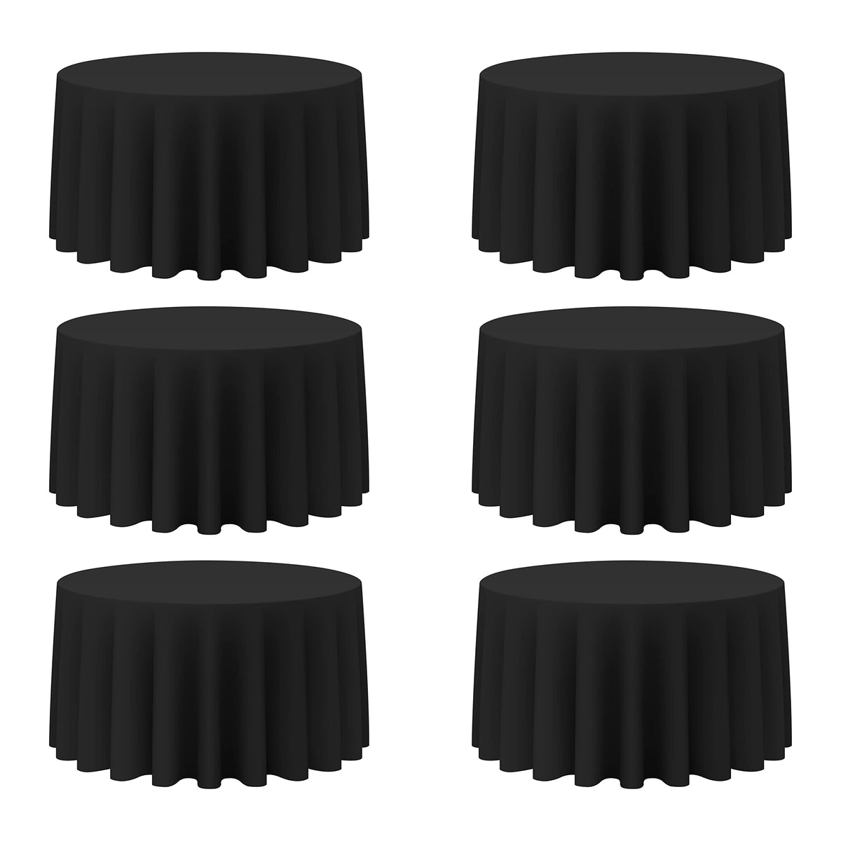 BRILLMAX front packaging showing six black 120-inch tablecloths, professional bulk value