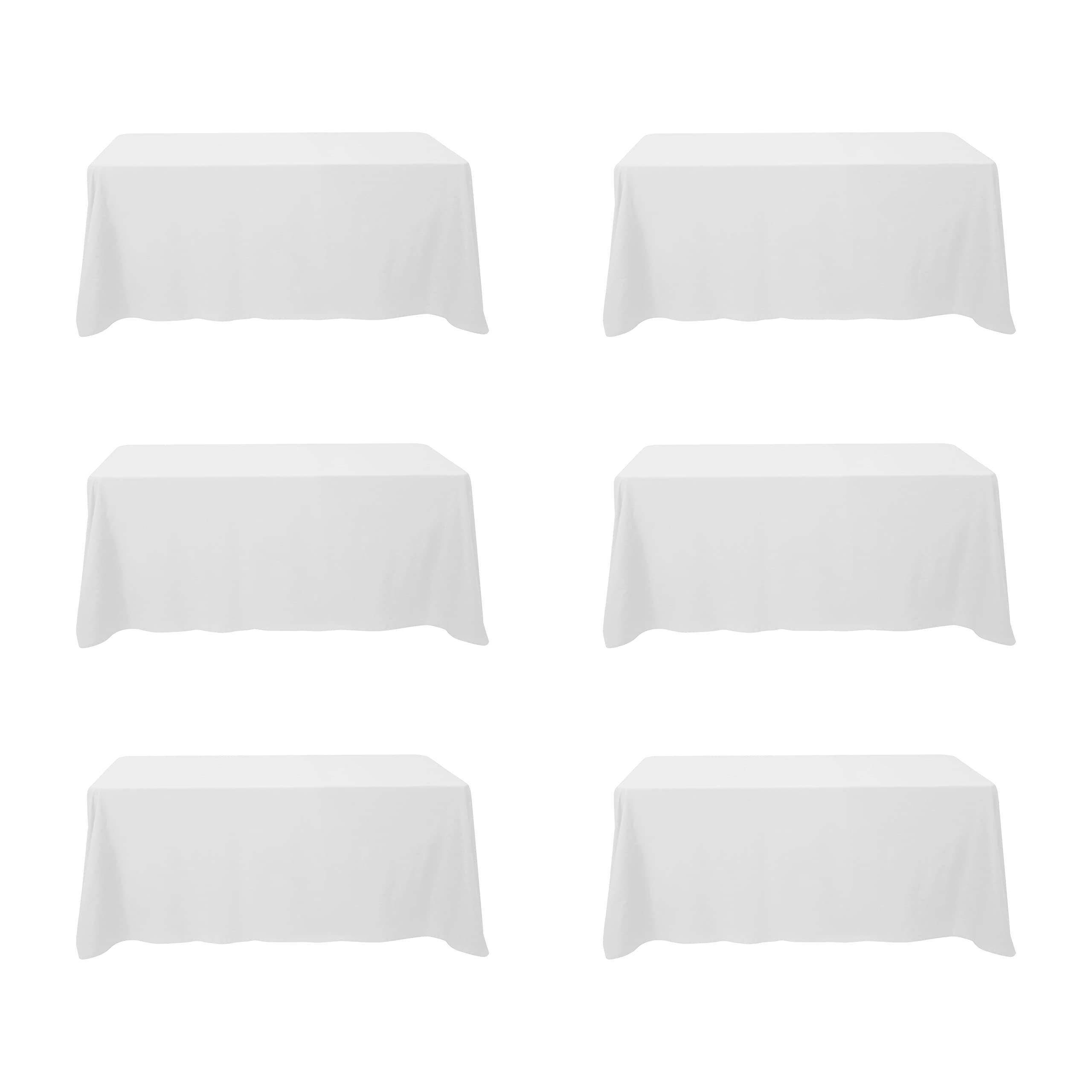 BRILLMAX front view of six white tablecloths showing clean presentation and value