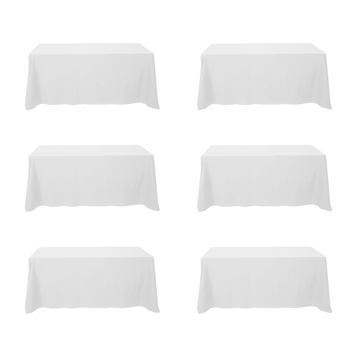 BRILLMAX front view of six white tablecloths showing clean presentation and value