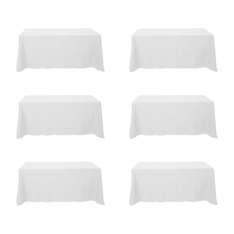 BRILLMAX front view of six white tablecloths showing clean presentation and value