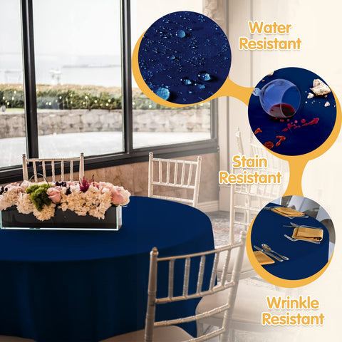 BRILLMAX navy tablecloth draped on banquet table for wedding showing elegant full hang