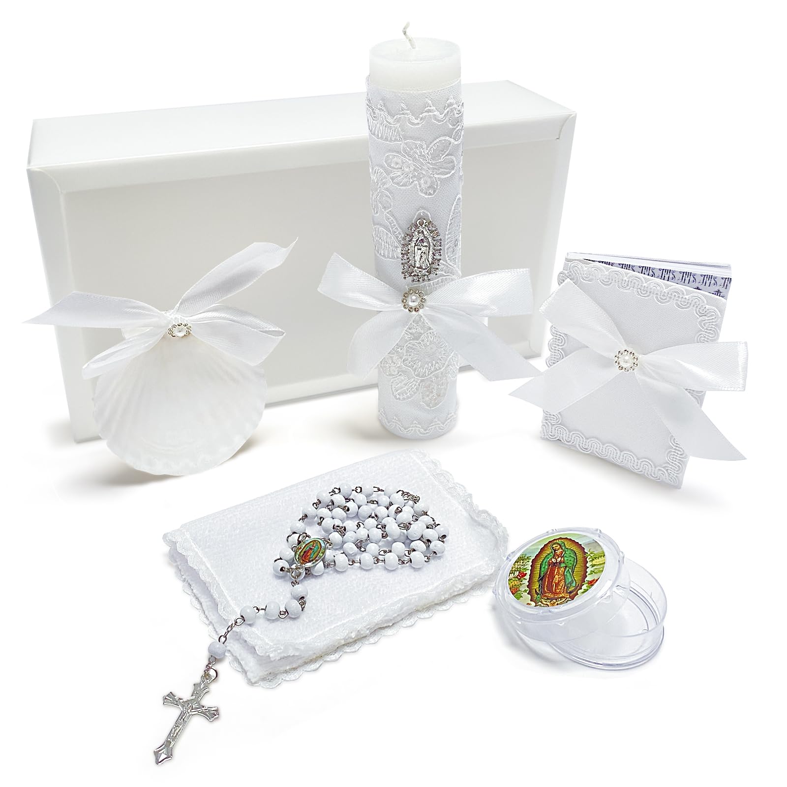 Brilucky front packaging showing full 5-piece baptism set and neat presentation