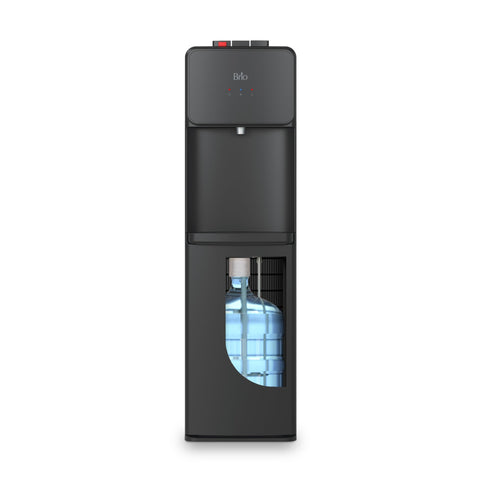 Brio 130 front view showing sleek black dispenser and three taps for convenience