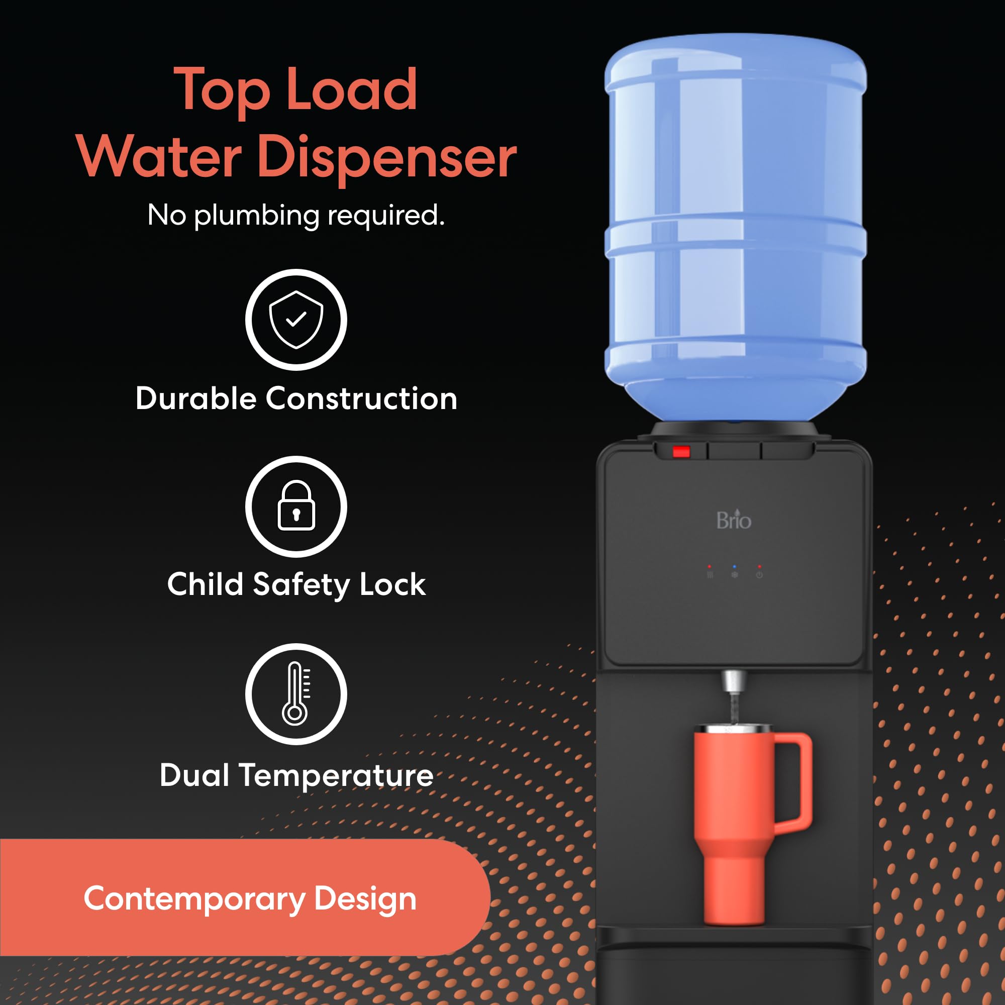 Brio top-load bottle insertion demonstrating spill-free loading benefit