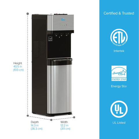 Under-sink scale comparison showing Brio 520 footprint and connected plumbing for space planning