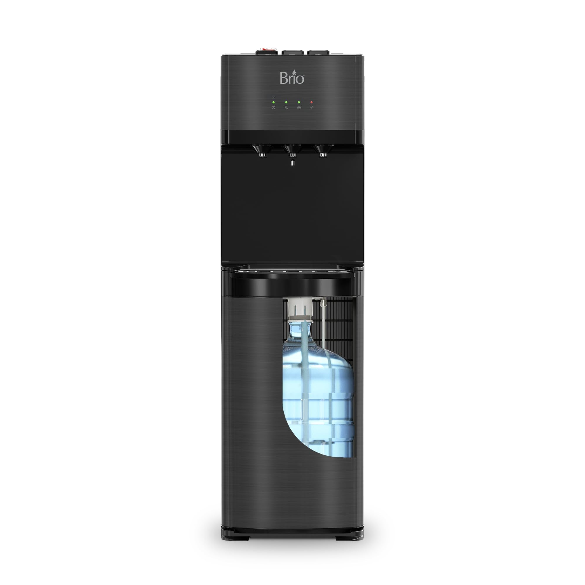 Brio front view black stainless steel shows sleek dispenser and clean finish