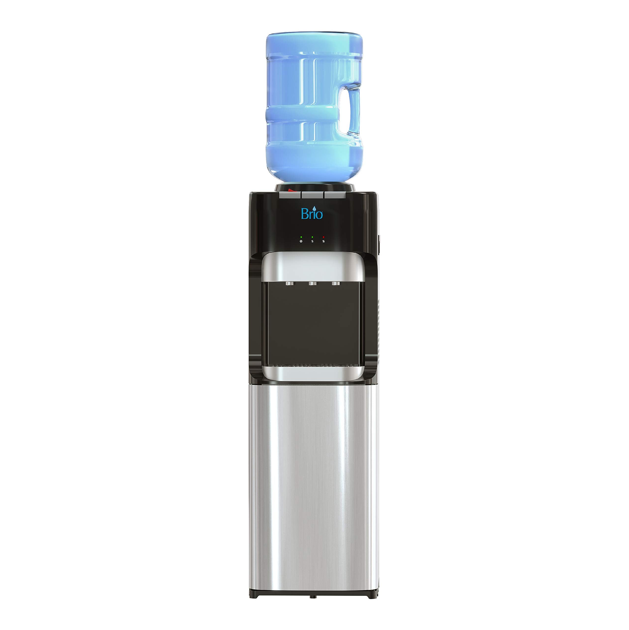 Brio front view showing tri-temp faucets and modern stainless finish for convenience