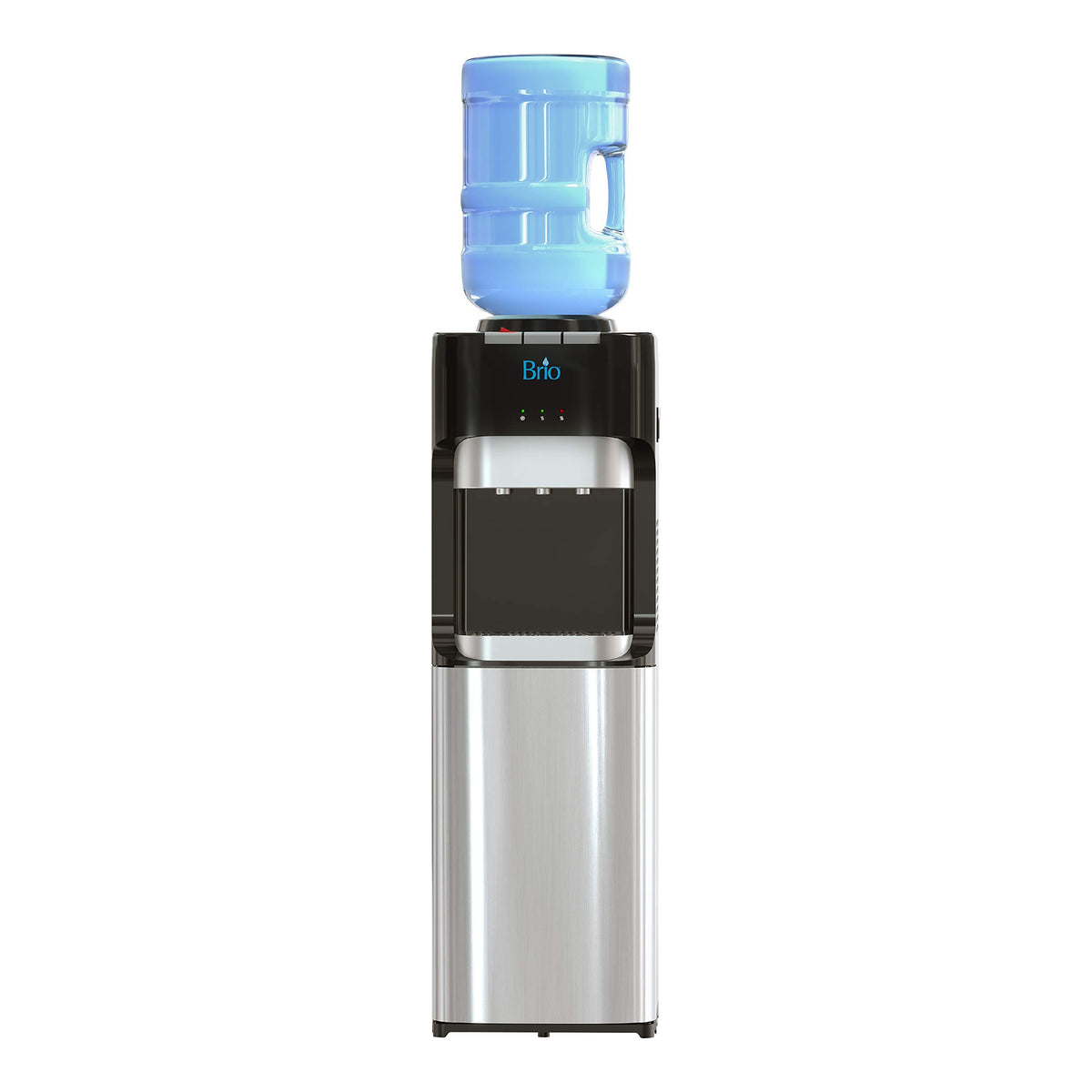 Brio front view showing tri-temp faucets and modern stainless finish for convenience