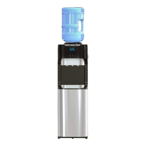 Brio front view showing tri-temp faucets and modern stainless finish for convenience
