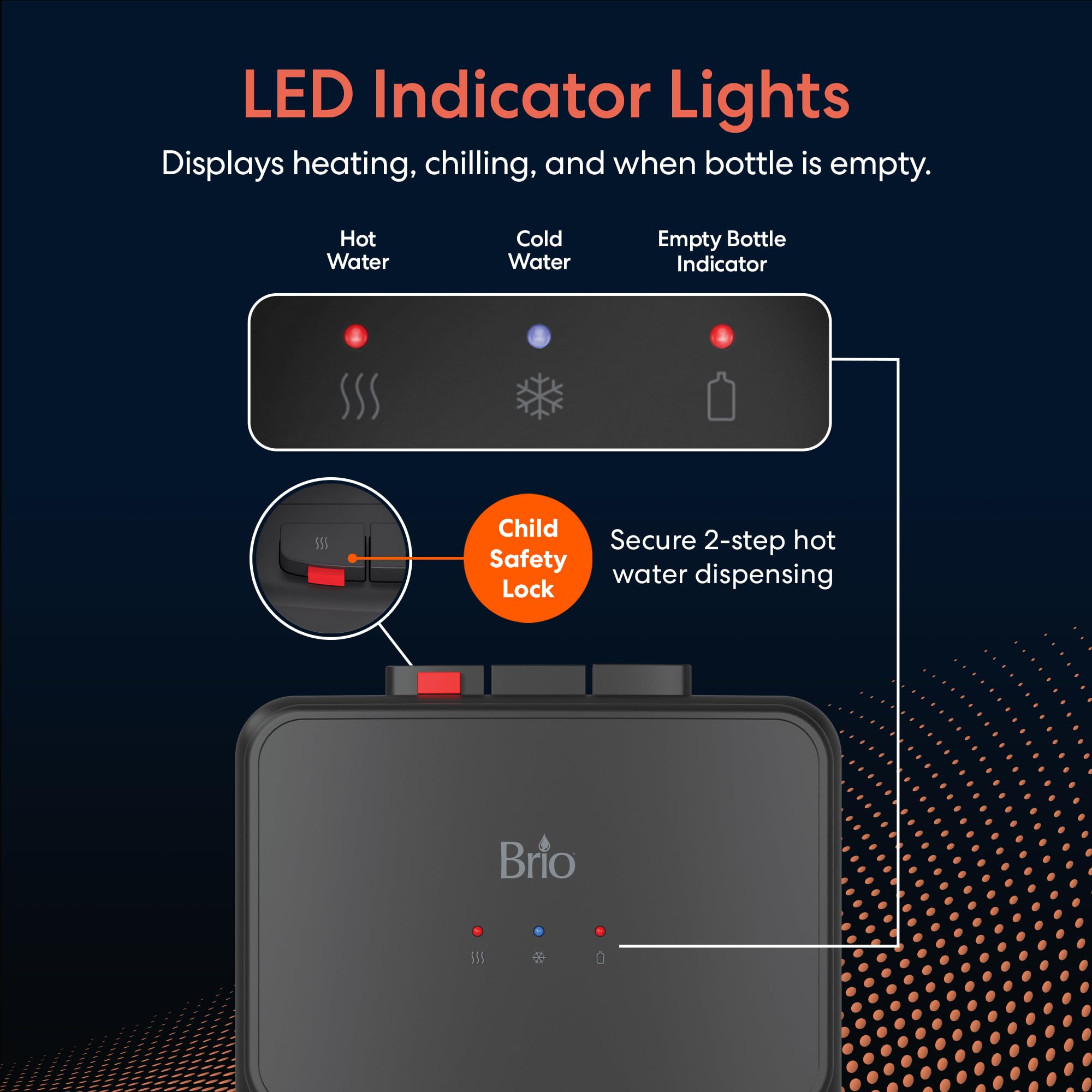 Brio hot and cold taps closeup highlights dual-temperature convenience