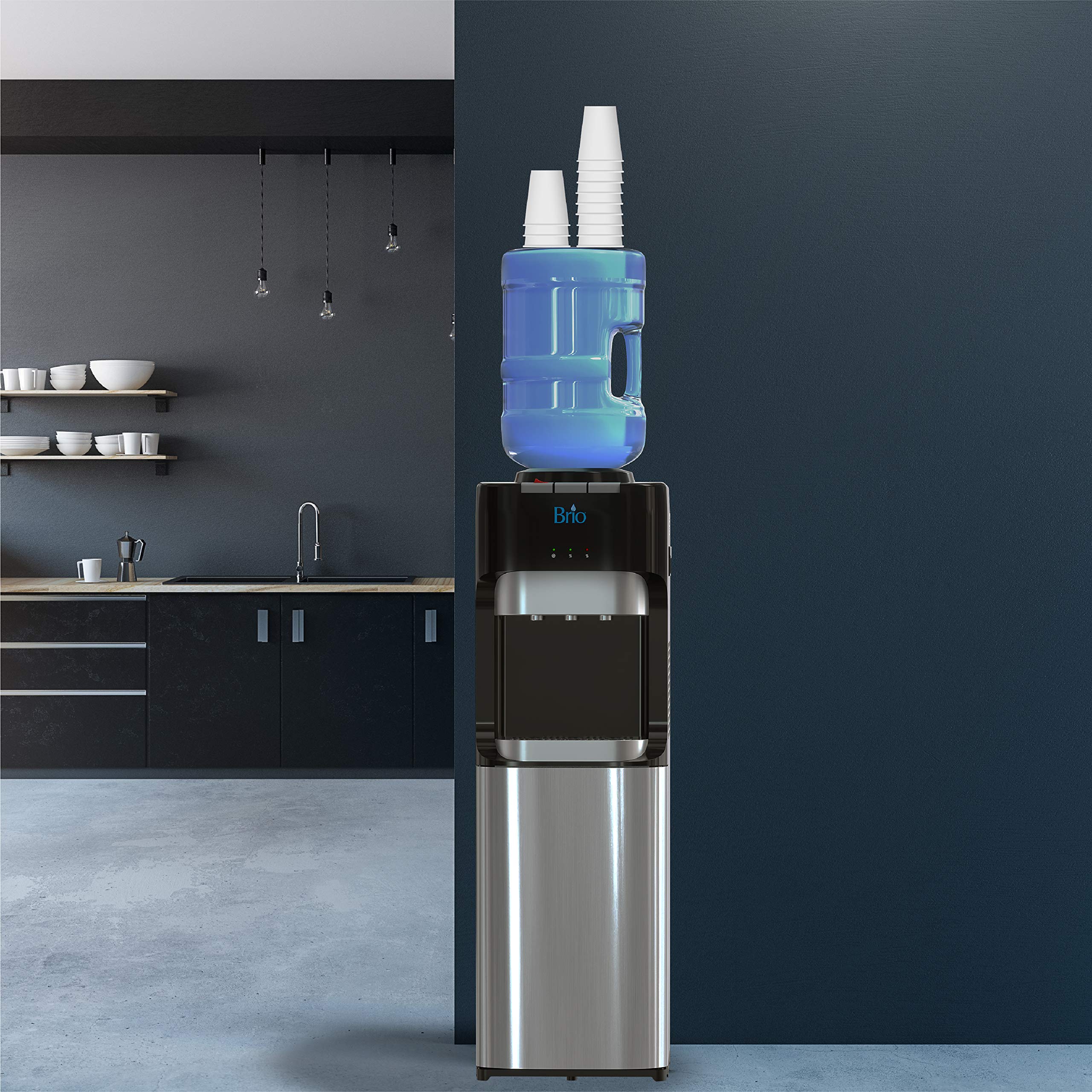 Brio cooler in office setting providing on-demand water and saving counter space