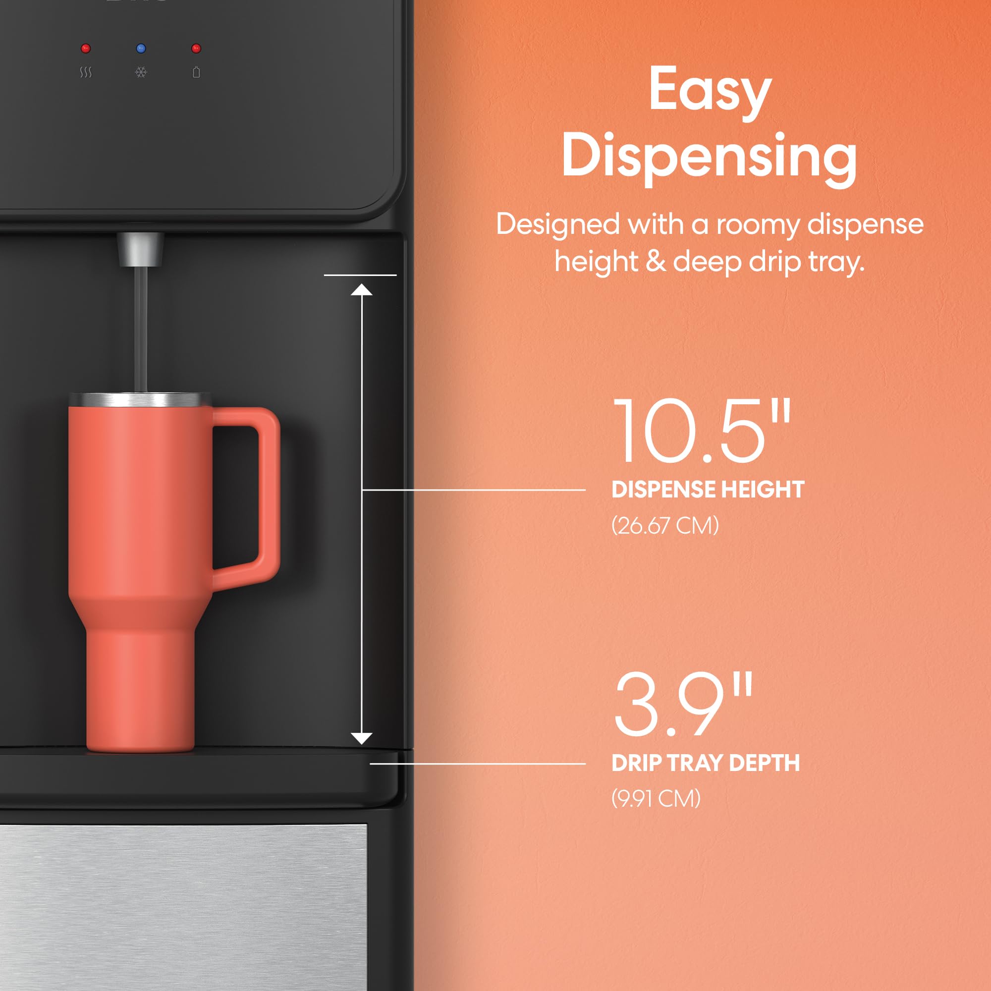 Brio scale comparison with water bottle illustrates compact footprint