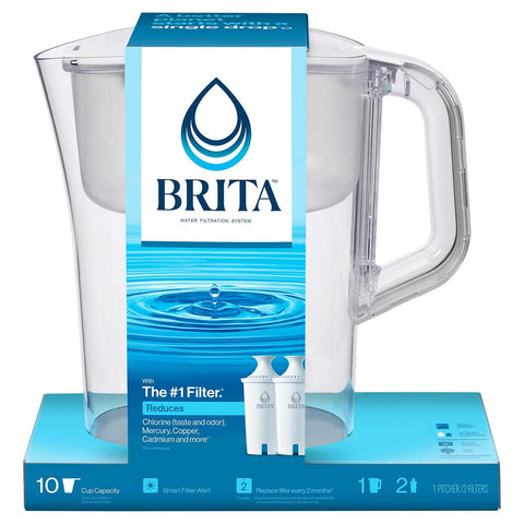 Brita pitcher open flip-top lid detail for fast refilling and spill-free pour