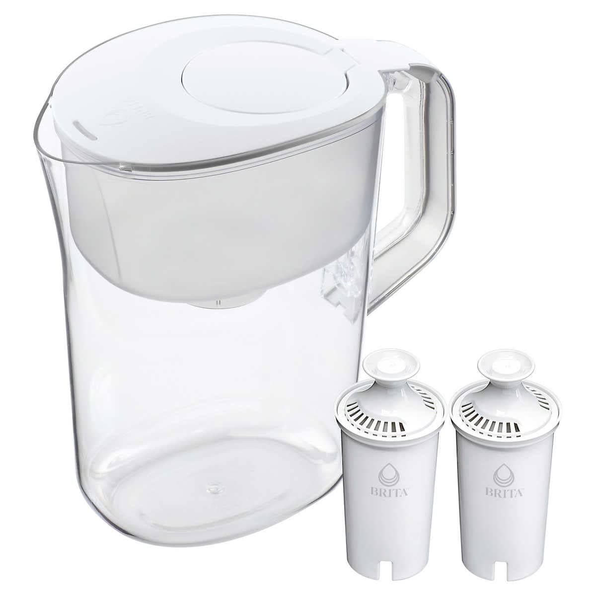 Brita pitcher front view showing white body and SmartLight indicator for easy monitoring